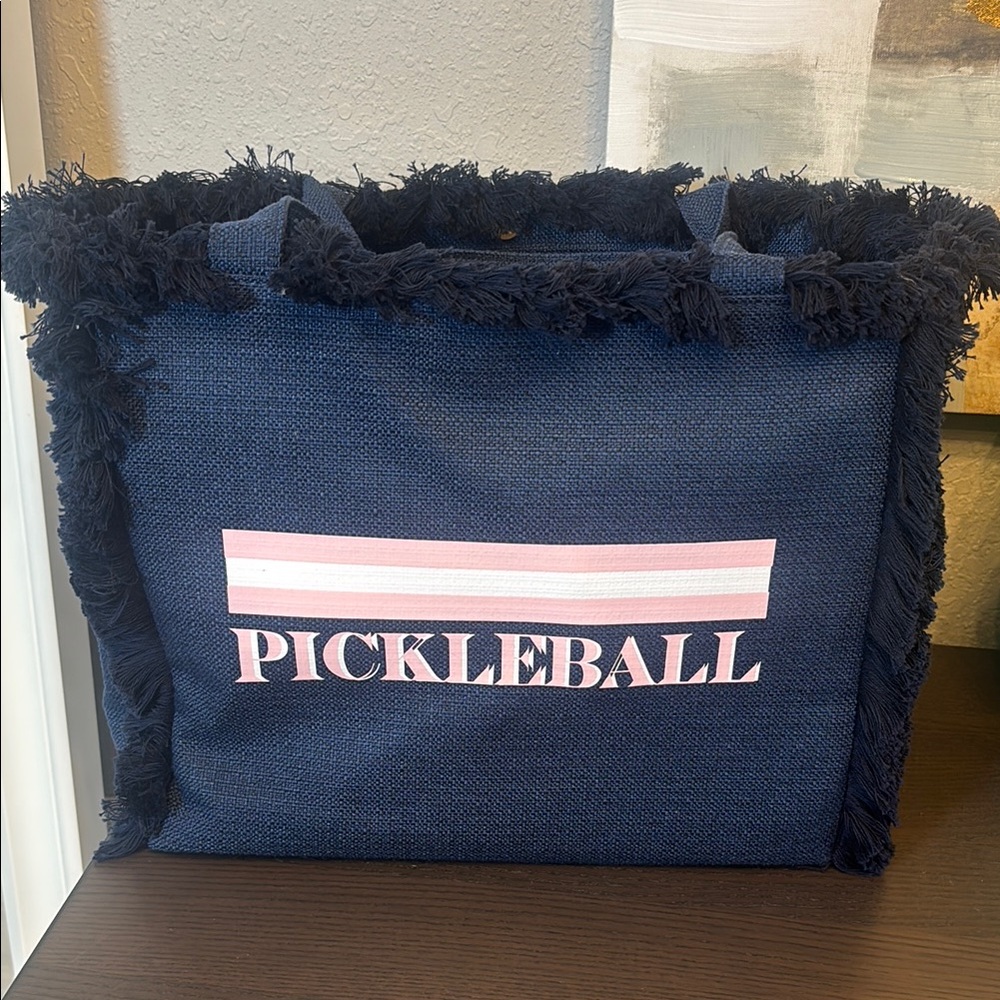 Navy Canvas Tote with Pink PICKLEBALL Logo